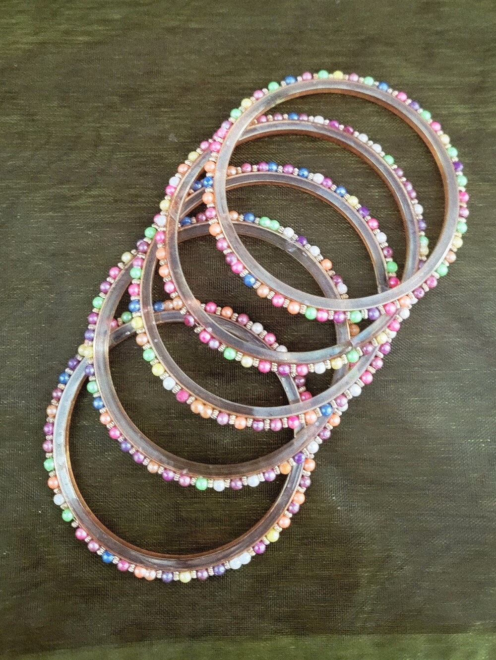 Boho Multicolor Beaded  Stackable Bangles (5) - Picture 3 of 6